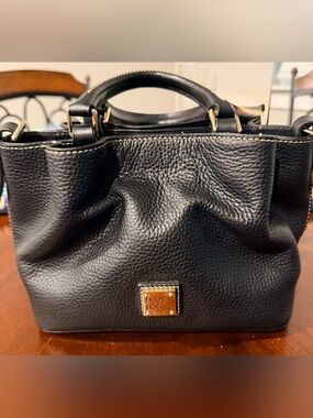 Dooney & Bourke Black Pebbled Leather Mini Barlow Satchel with Gold Hardware